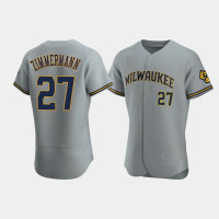 Men's Milwaukee Brewers #27 Jordan Zimmermann Gray Authentic Team Road Jersey Men's Milwaukee Brewers #27 Jordan Zimmermann Gray Authentic Team Road Jersey
