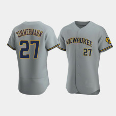 Men's Milwaukee Brewers #27 Jordan Zimmermann Gray Authentic Team Road Jersey Men's Milwaukee Brewers #27 Jordan Zimmermann Gray Authentic Team Road Jersey