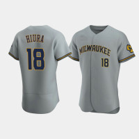 Men's Milwaukee Brewers #18 Keston Hiura Gray Authentic Team Road Jersey Men's Milwaukee Brewers #18 Keston Hiura Gray Authentic Team Road Jersey