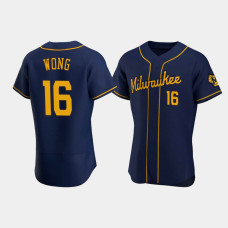 Men's Milwaukee Brewers #16 Kolten Wong Navy Authentic Team Alternate Jersey Men's Milwaukee Brewers #16 Kolten Wong Navy Authentic Team Alternate Jersey