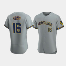 Men's Milwaukee Brewers #16 Kolten Wong Gray Authentic Team Road Jersey