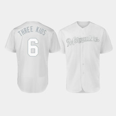 Men's Milwaukee Brewers Authentic #6 Lorenzo Cain 2019 Players' Weekend White Three Kid$ Jersey Men's Milwaukee Brewers Authentic #6 Lorenzo Cain 2019 Players' Weekend White Three Kid$ Jersey