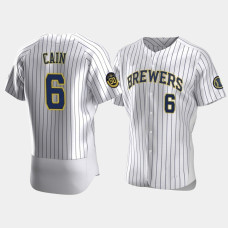 Men's Milwaukee Brewers #6 Lorenzo Cain White Authentic 50th Anniversary 2020 Home Jersey