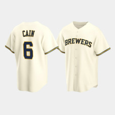 Men's Milwaukee Brewers #6 Lorenzo Cain Cream Replica Home Jersey