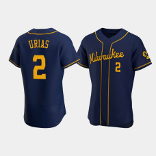 Men's Milwaukee Brewers #2 Luis Urias Navy Authentic Team Alternate Jersey Men's Milwaukee Brewers #2 Luis Urias Navy Authentic Team Alternate Jersey