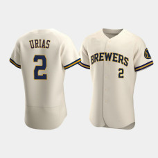 Men's Milwaukee Brewers #2 Luis Urias Cream Authentic Team Home Jersey
