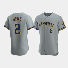 Men's Milwaukee Brewers #2 Luis Urias Gray Authentic Team Road Jersey Men's Milwaukee Brewers #2 Luis Urias Gray Authentic Team Road Jersey