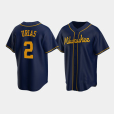 Men's Milwaukee Brewers #2 Luis Urias Navy Replica Alternate Jersey