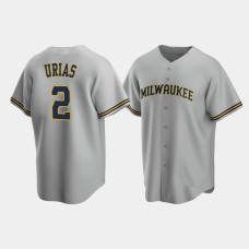 Men's Milwaukee Brewers #2 Luis Urias Gray Replica Road Jersey