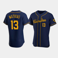 Men's Milwaukee Brewers #13 Mark Mathias Navy Authentic Team Alternate Jersey Men's Milwaukee Brewers #13 Mark Mathias Navy Authentic Team Alternate Jersey