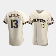 Men's Milwaukee Brewers #13 Mark Mathias Cream Authentic Team Home Jersey