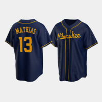 Men's Milwaukee Brewers #13 Mark Mathias Navy Replica Alternate Jersey Men's Milwaukee Brewers #13 Mark Mathias Navy Replica Alternate Jersey