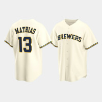Men's Milwaukee Brewers #13 Mark Mathias Cream Replica Home Jersey Men's Milwaukee Brewers #13 Mark Mathias Cream Replica Home Jersey