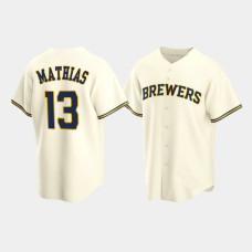 Men's Milwaukee Brewers #13 Mark Mathias Cream Replica Home Jersey