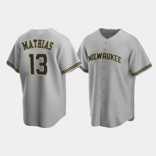 Men's Milwaukee Brewers #13 Mark Mathias Gray Replica Road Jersey