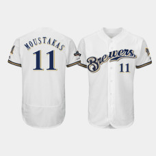 Men's Milwaukee Brewers #11 Mike Moustakas White 2019 Postseason Authentic Flex Base Jersey