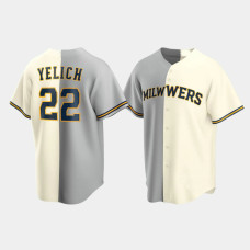 Christian Yelich Milwaukee Brewers Cream Gray Split Replica Jersey Christian Yelich Milwaukee Brewers Cream Gray Split Replica Jersey