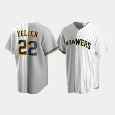 Christian Yelich Milwaukee Brewers Gray White Split Replica Jersey Christian Yelich Milwaukee Brewers Gray White Split Replica Jersey