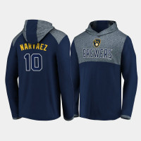 Men's Milwaukee Brewers Omar Narvaez #10 Iconic Marbled Clutch Navy Lightweight Pullover Hoodie