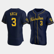 Men's Milwaukee Brewers #3 Orlando Arcia Navy Authentic 50th Anniversary 2020 Alternate Jersey