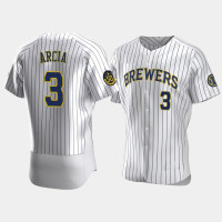 Men's Milwaukee Brewers #3 Orlando Arcia White Authentic 50th Anniversary 2020 Home Jersey