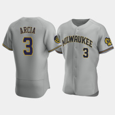 Men's Milwaukee Brewers #3 Orlando Arcia Gray Authentic 50th Anniversary 2020 Road Jersey