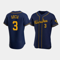 Men's Milwaukee Brewers #3 Orlando Arcia Navy Authentic Team Alternate Jersey Men's Milwaukee Brewers #3 Orlando Arcia Navy Authentic Team Alternate Jersey