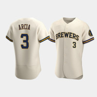Men's Milwaukee Brewers #3 Orlando Arcia Cream Authentic Team Home Jersey Men's Milwaukee Brewers #3 Orlando Arcia Cream Authentic Team Home Jersey