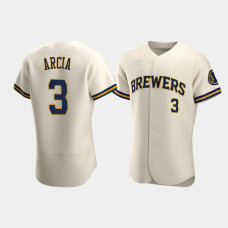 Men's Milwaukee Brewers #3 Orlando Arcia Cream Authentic Team Home Jersey Men's Milwaukee Brewers #3 Orlando Arcia Cream Authentic Team Home Jersey