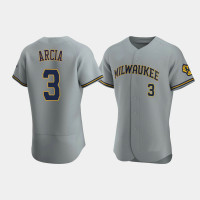 Men's Milwaukee Brewers #3 Orlando Arcia Gray Authentic Team Road Jersey Men's Milwaukee Brewers #3 Orlando Arcia Gray Authentic Team Road Jersey