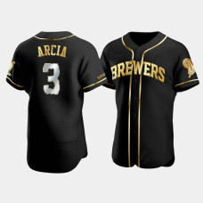 Men's Milwaukee Brewers Orlando Arcia #3 Black Gold Edition Authentic Jersey
