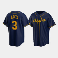 Men's Milwaukee Brewers #3 Orlando Arcia Navy Replica Alternate Jersey Men's Milwaukee Brewers #3 Orlando Arcia Navy Replica Alternate Jersey