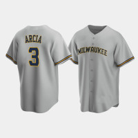 Men's Milwaukee Brewers #3 Orlando Arcia Gray Replica Road Jersey