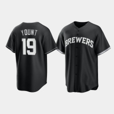Milwaukee Brewers Robin Yount Black White 2021 All Black Fashion Replica Jersey
