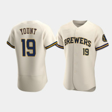 Men's Milwaukee Brewers #19 Robin Yount Cream Authentic Team Home Jersey