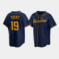 Men's Milwaukee Brewers #19 Robin Yount Navy Replica Alternate Jersey Men's Milwaukee Brewers #19 Robin Yount Navy Replica Alternate Jersey