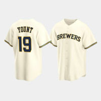 Men's Milwaukee Brewers #19 Robin Yount Cream Replica Home Jersey Men's Milwaukee Brewers #19 Robin Yount Cream Replica Home Jersey