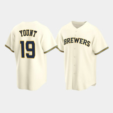 Men's Milwaukee Brewers #19 Robin Yount Cream Replica Home Jersey Men's Milwaukee Brewers #19 Robin Yount Cream Replica Home Jersey