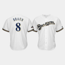 Milwaukee Brewers Men's #8 Ryan Braun 2019 Postseason White Official Cool Base Jersey