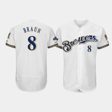 Men's Milwaukee Brewers #8 Ryan Braun White 2019 Postseason Authentic Flex Base Jersey