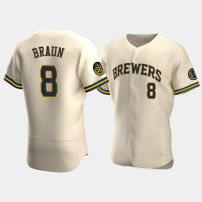 Men's Milwaukee Brewers #8 Ryan Braun Cream Authentic 50th Anniversary 2020 Alternate Jersey
