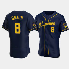 Men's Milwaukee Brewers #8 Ryan Braun Navy Authentic 50th Anniversary 2020 Alternate Jersey