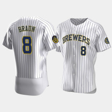 Men's Milwaukee Brewers #8 Ryan Braun White Authentic 50th Anniversary 2020 Home Jersey