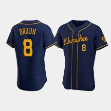 Men's Milwaukee Brewers #8 Ryan Braun Navy Authentic Team Alternate Jersey