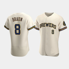 Men's Milwaukee Brewers #8 Ryan Braun Cream Authentic Team Home Jersey