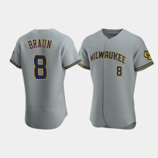 Men's Milwaukee Brewers #8 Ryan Braun Gray Authentic Team Road Jersey