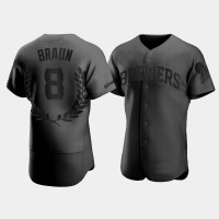 Men's Milwaukee Brewers Ryan Braun #8 Black Award Collection NL MVP Jersey