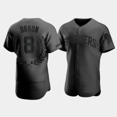 Men's Milwaukee Brewers Ryan Braun #8 Black Award Collection NL MVP Jersey