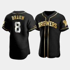 Men's Milwaukee Brewers Ryan Braun #8 Black Gold Edition Authentic Jersey