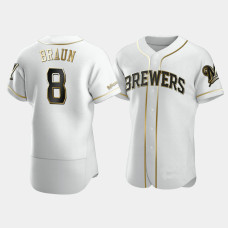 Men's Milwaukee Brewers #8 Ryan Braun White Golden Edition Authentic Jersey